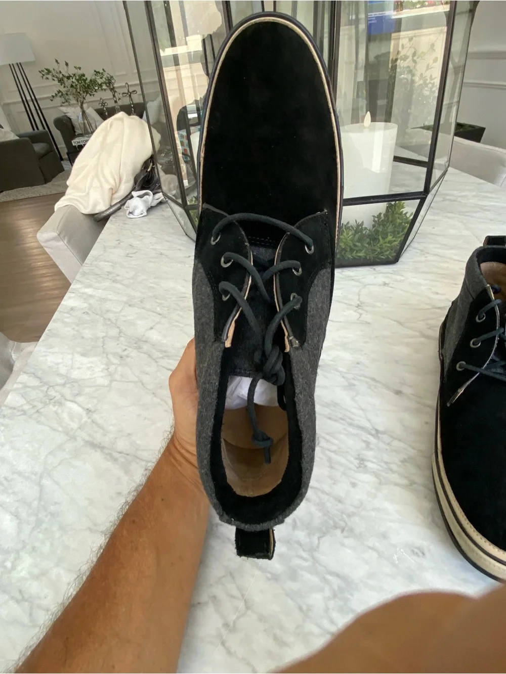 John Varvatos Redding Black and Gray Suede & Wool Chukka Boots